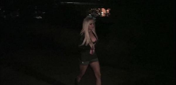  Hot blonde girl going to a public sex dogging gang bang orgy